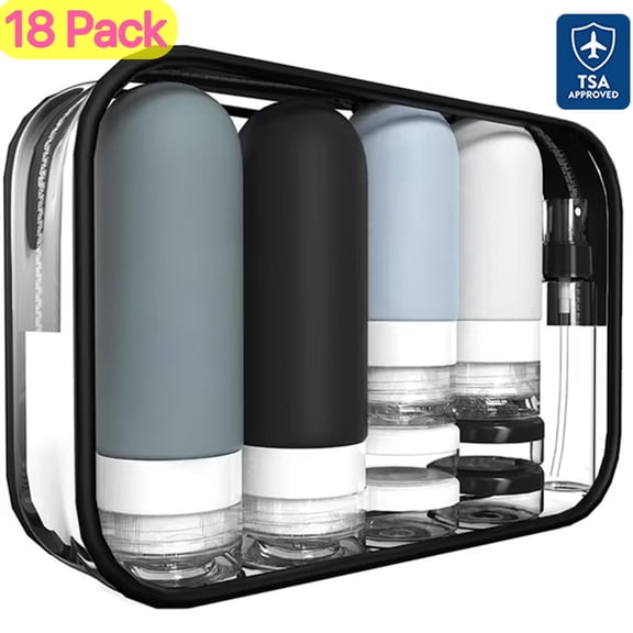 18pack Travel Bottles for Toiletries,TSA Approved Silicone Travel size Containers for Toiletries,Leak Proof Refillable Liqus Shampoo And Conditioner Travel Essentials toiletry Bottles