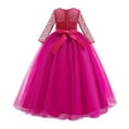 thumbnail image 3 of Gubotare Dresses for Girls Girls' Long Sleeve Party Dress Fit and Flare Round Neckline (Hot Pink,9-10 Years), 3 of 5