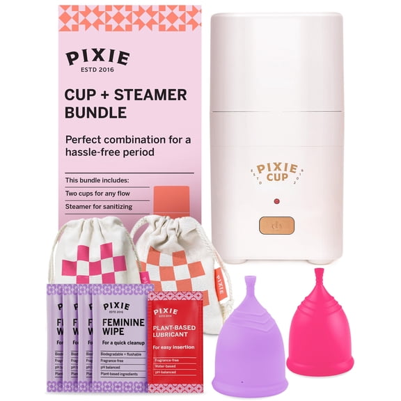 Menstrual Cups with Sterilizer - Ranked 1 for Most Comfortable Soft Reusable Period Cup - Kills 99.9% of Germs with Cleaner Steamer - Wash Your Cup in 3 Minutes! - Compact Sanitizer Kit