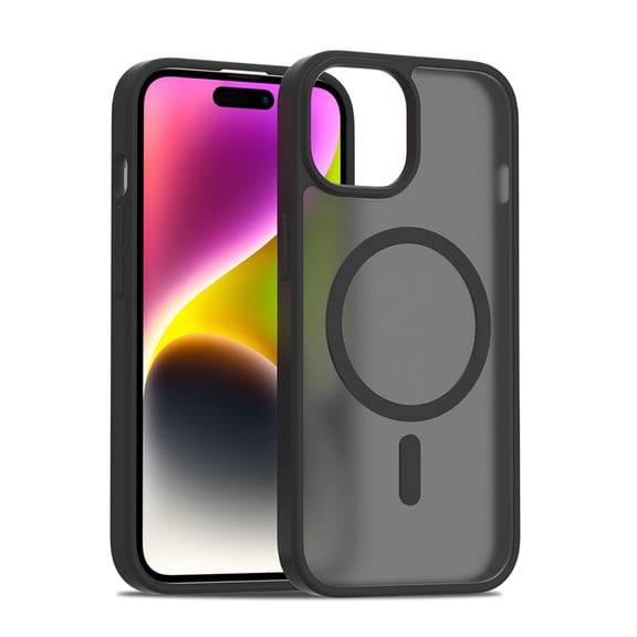 Matte Frosted Soft Edge Magnetic Cover Cell Phone Case for iPhone 15, Black