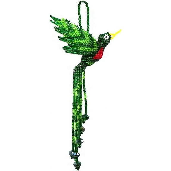 Multicolored Hummingbird Hanging Figurine Ornament Czech Glass Seed Bead Fringe Tail Dangles - Handmade Gifts Spirit Animal Boho Accessories