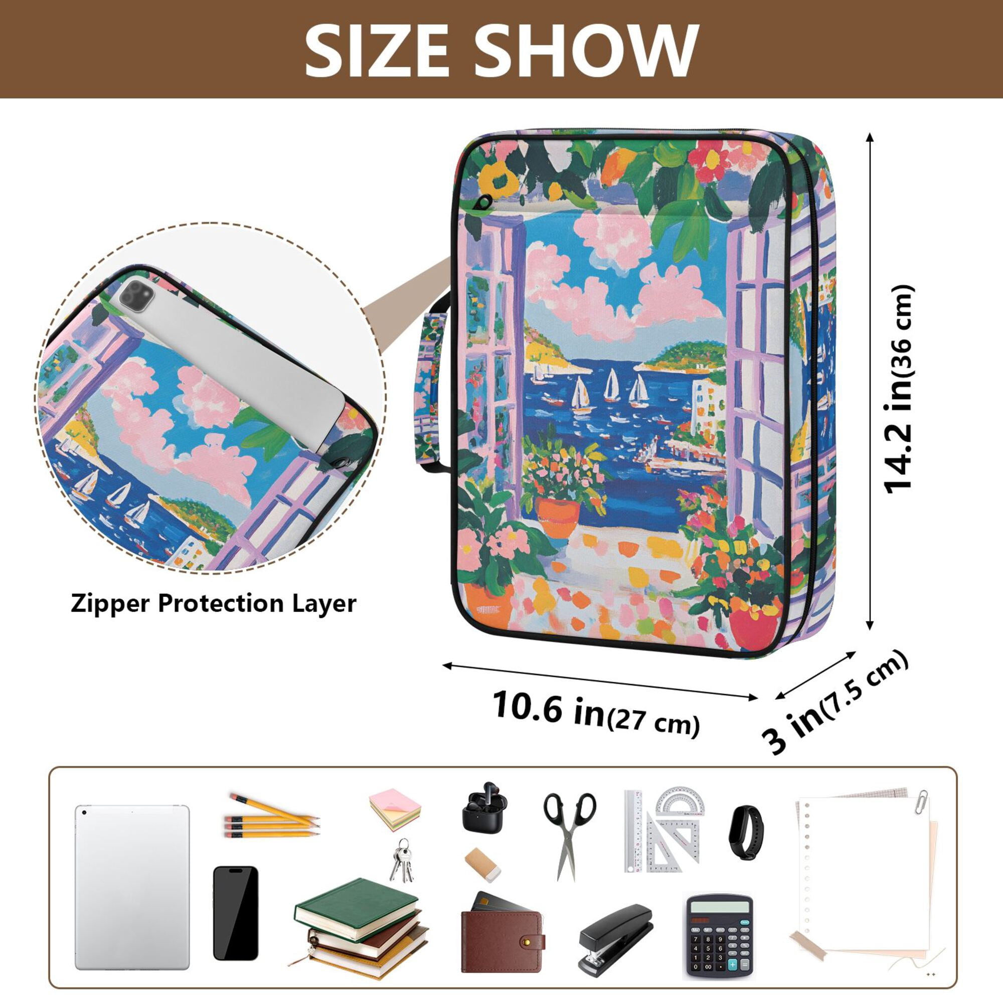 FORMRS Accordion File Folder A4 Size 7-Pocket Expanding Document Organizer Bag with 3 Ring Binder, Floral Window