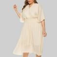 thumbnail image 6 of cfhntfmh Plus Size Dresses for Curvy Women Lounge Half Bell Sleeve Dress Smocked Cross V Neck Flowy Midi Dress, 6 of 6