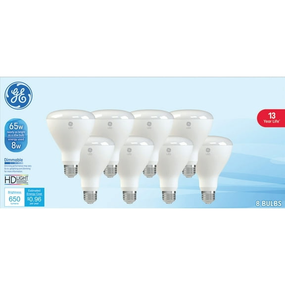 GE LED Light Bulbs, 65 Watt, Daylight, BR30 Floodlights, Medium Base, Frosted Finish, 8pk