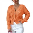 thumbnail image 2 of Cárdigan de Crochet para Mujer, Cuello en V, Larga, Botones Decorados, Suéter de Punto, Tops Naranja L, 2 of 9