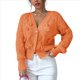 thumbnail image 2 of Cárdigan de Crochet para Mujer, Cuello en V, Larga, Botones Decorados, Suéter de Punto, Tops Naranja S, 2 of 9