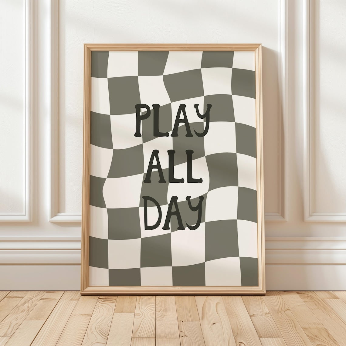 Play All Day Poster, Neutral Playroom Wall Art For Toddler Room Decor