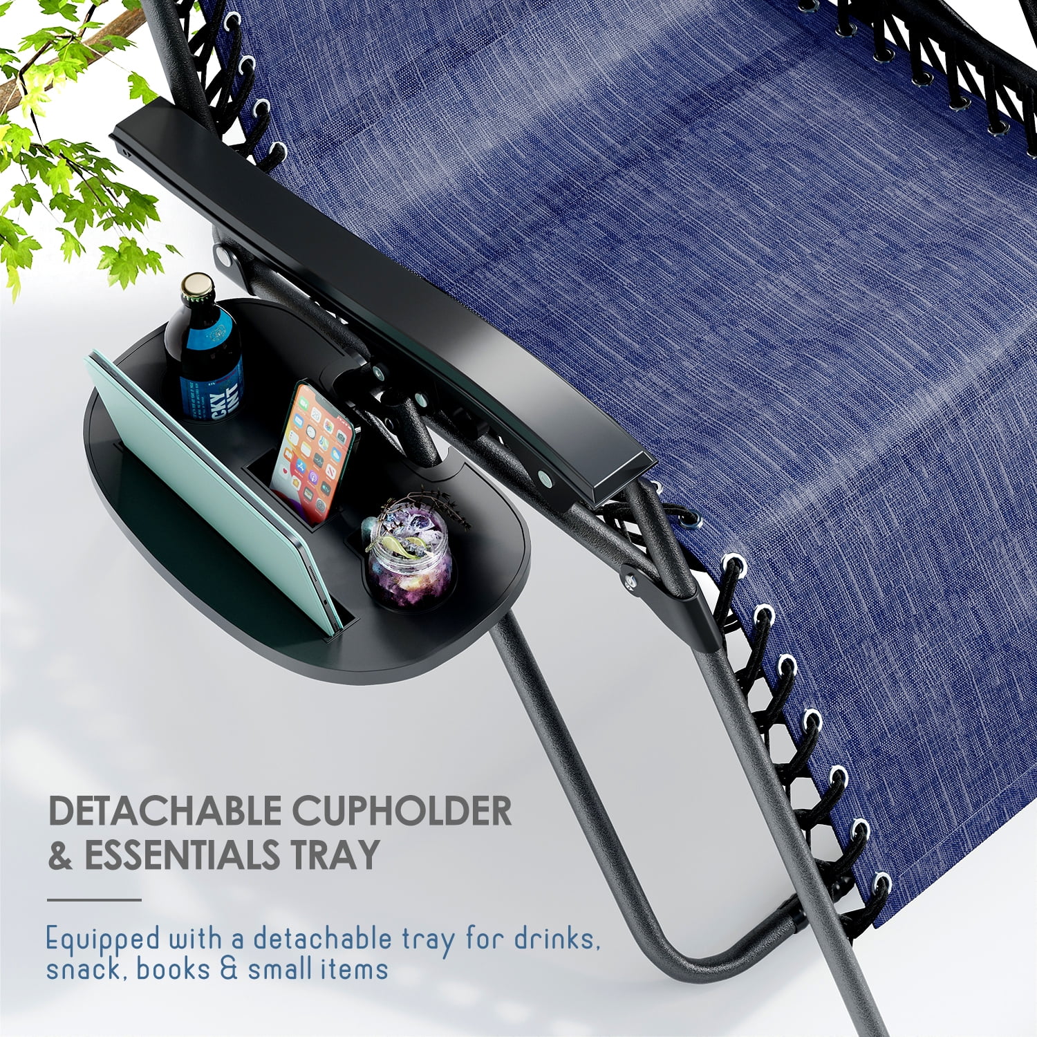 LammaLoe Zero Gravity Chair, Outdoor Lounge Chairs with Cup Holder, Blue