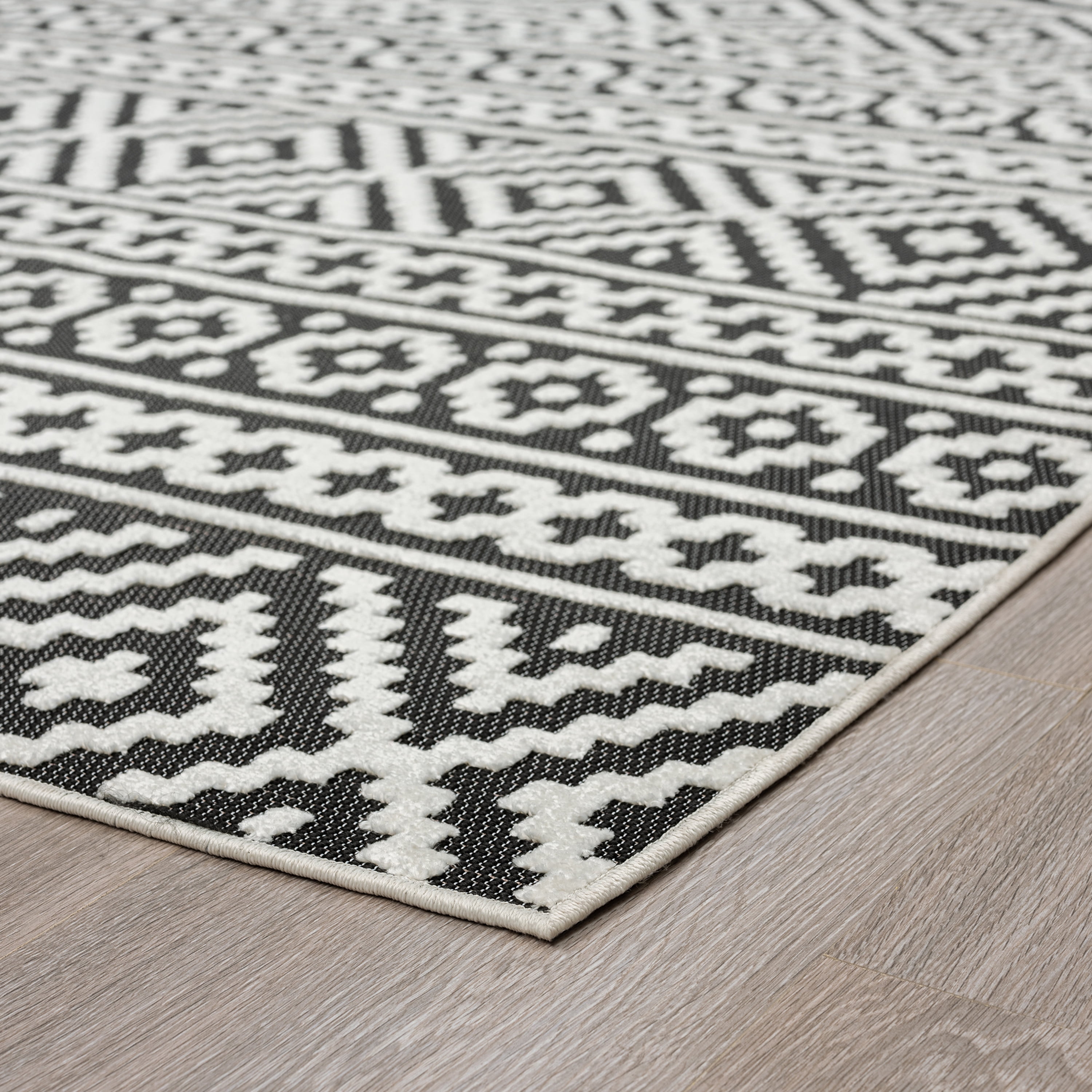 5x8 Water Resistant, Indoor Outdoor Rugs for Patios, Front Door Entry, Entryway, Deck, Porch, Balcony | Outside Area Rug for Patio | Black, Stripe | Size: 5'3'' x 7'3''