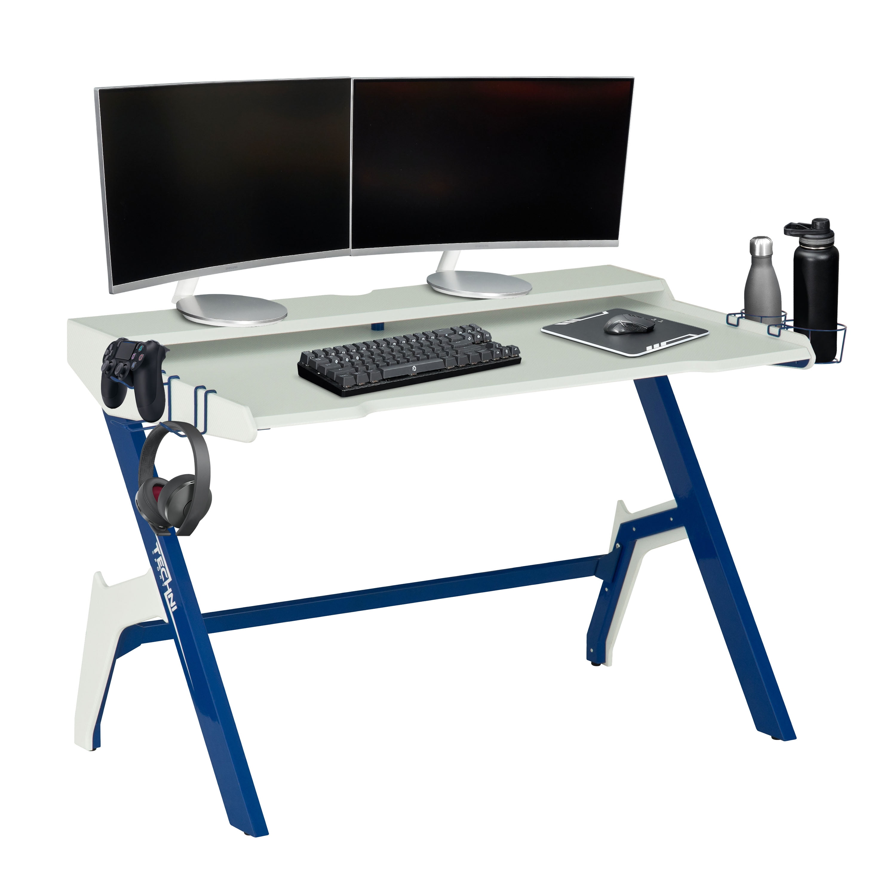 48.25" White and Blue Durable Gaming Computer Desk