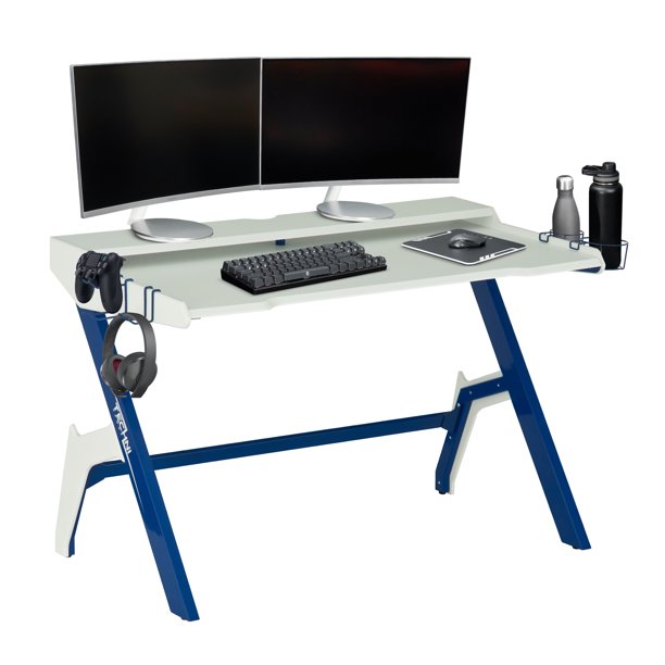 48.25" White and Blue Durable Gaming Computer Desk