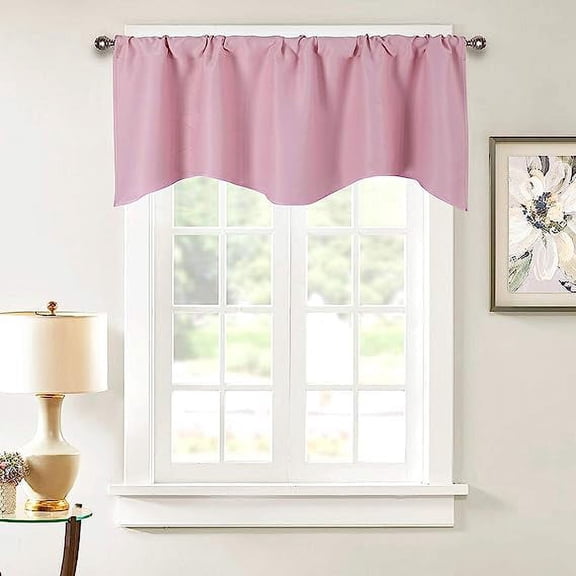 Nvzi Solid Blackout Curtain Valance for Kitchen/Bedroom Rod Pocket Scalloped Valance Short Curtain Panels (52"x18",Light Pink)