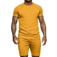 thumbnail image 2 of REORIAFEE Mens Sets Summer Outfits Casual Set Men's Fashion 3D Print Tracksuit Festival Outfit Men's Fashion Short Sleeve Round Neck Coat Elastic Waist Shorts Coat Suit Yellow L, 2 of 9