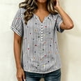 thumbnail image 6 of cocolona Womens Summer Striped Printed Tops Short Sleeve V Neck Loose Shirts Casual Pullover Blouses, 6 of 7