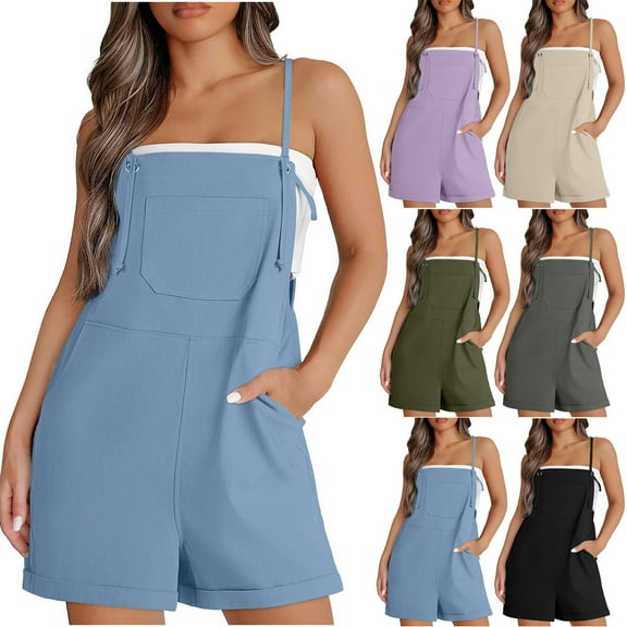 Akafmk Plus Size Jumpsuits for Women Summer,Casual Rompers for Women,Womens Fashion Summer Casual Sleeveless Suspender Short Jumpsuit Loose Fitting Overalls