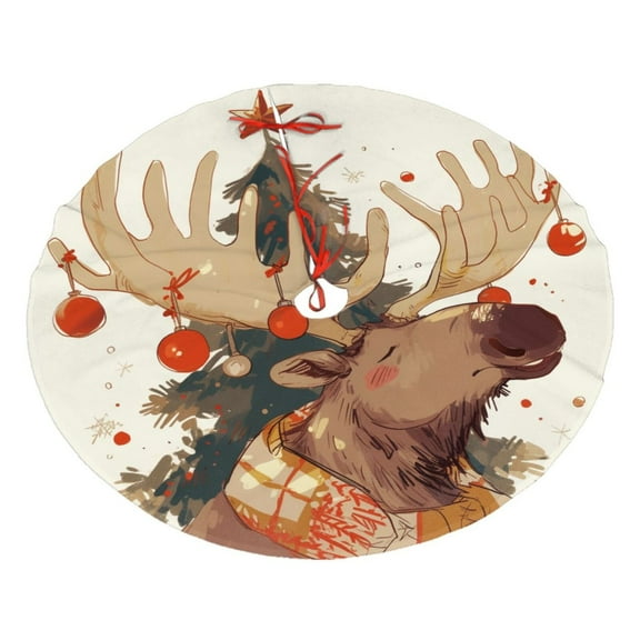 Christmas Tree Skirt 30" Christmas Holiday Deer (4) Xmas Tree Skirts Mat for New Year Holiday Christmas Party Decorations