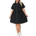 thumbnail image 2 of DARING DIVA Stylish Plus Size Denim Babydoll Pockets Dress 3X Black, 2 of 6