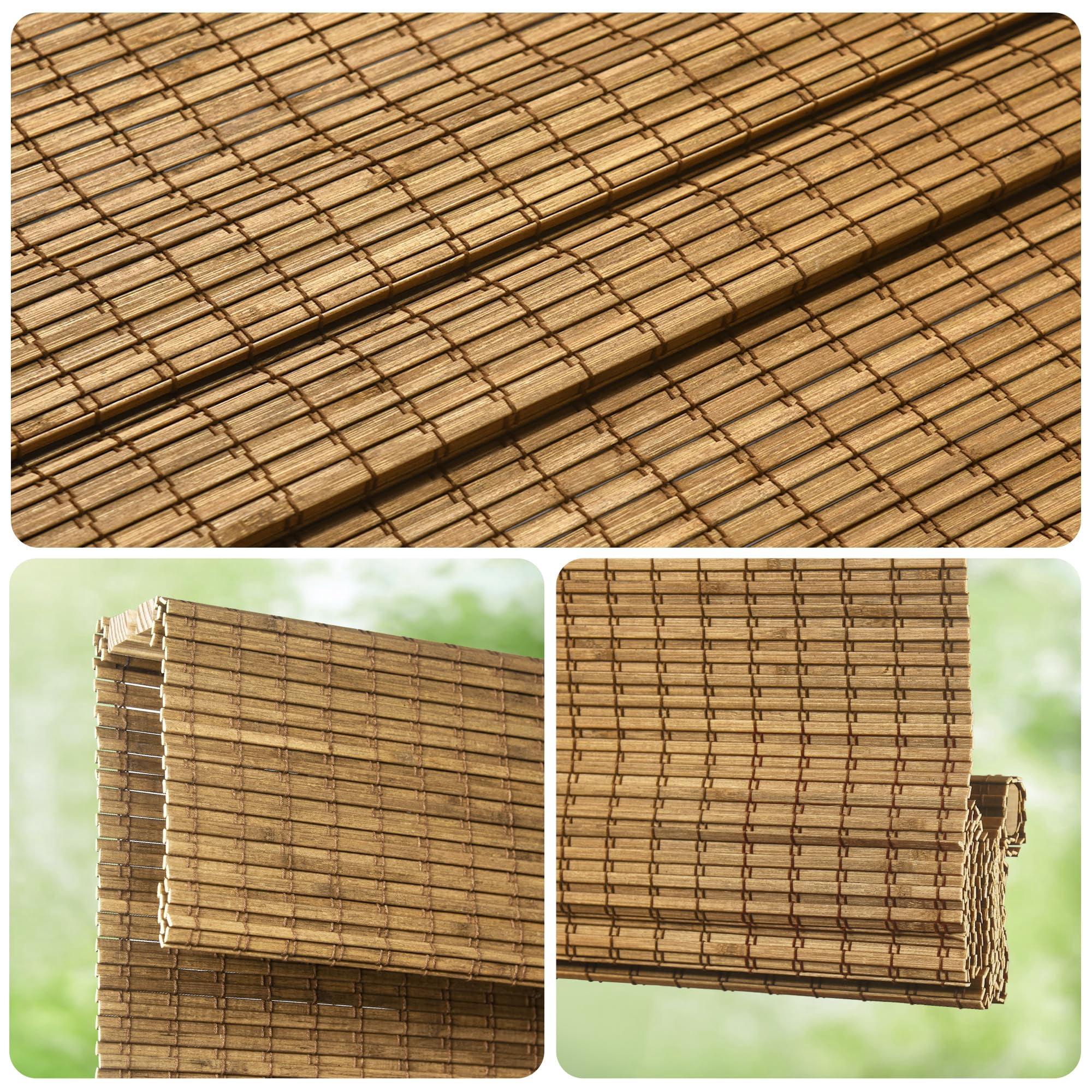 LazBlinds Cordless Bamboo Roman Shades, Privacy Blinds for Interior Windows, Room Darkening Roll Up Bamboo Blinds for Home & Patio, 25.5" W x 64" H, Highfield Teak