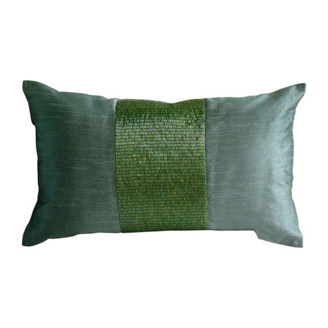 Green Decorative Standard Pillow Covers, Metallic Beaded Centered