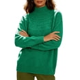 thumbnail image 2 of Warop Womans Turtleneck Sweater, Long Sleeve Knitted Openwork Pullover, Seamless Solid Slim Top for Fall Layering, 2 of 7