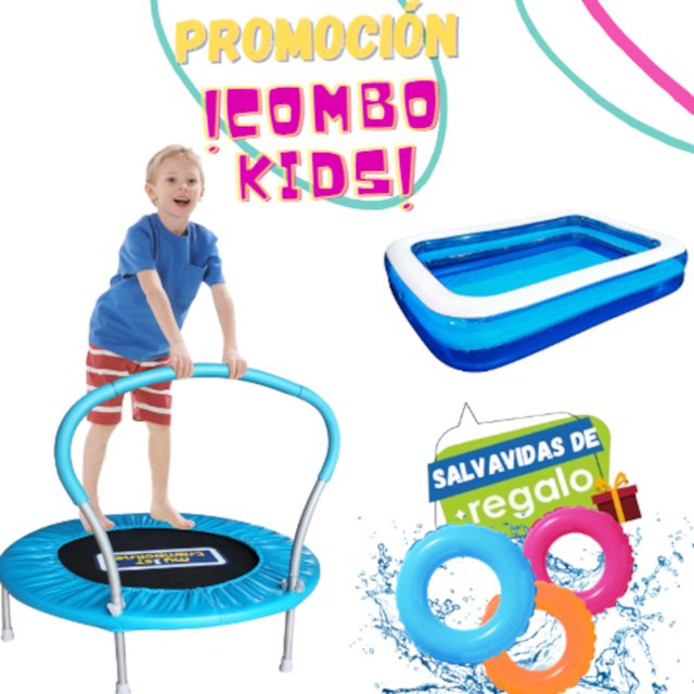 Trampolín Brincolín Infantil Con Soporte 36 Pulgadas y Alberca SPORTSPOWER MSC-5368-BL-10291-2-SV