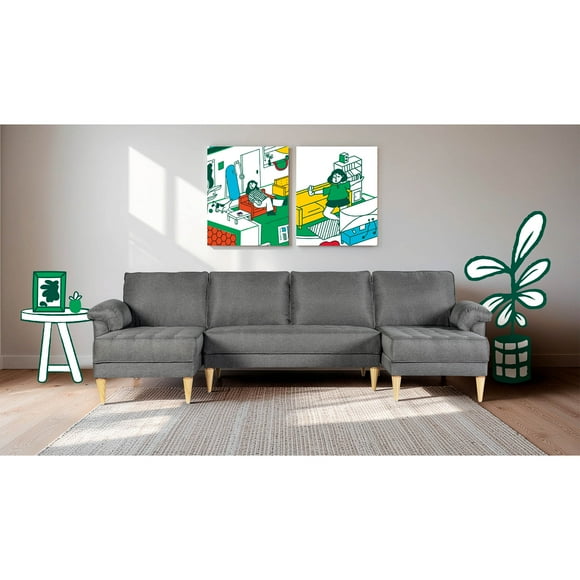 Sala Modular Doble Chaise Makora Salazar con Memory Foam Color Oxford Lino Respaldo Reclinable de 3 Posiciones
