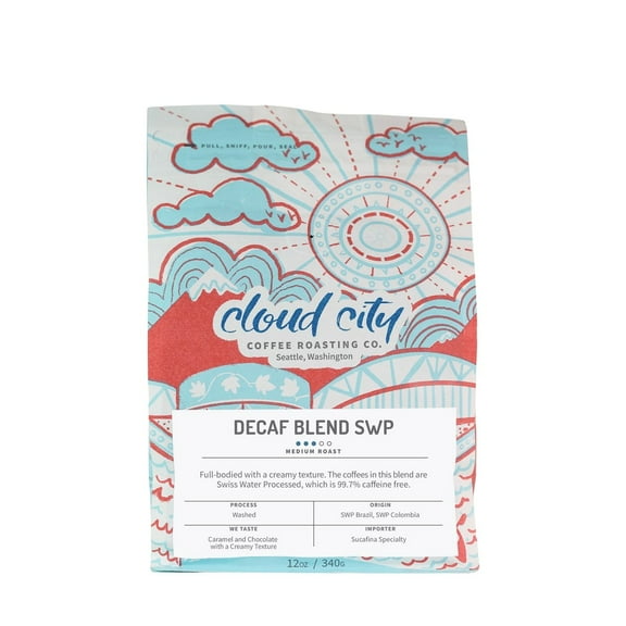 Decaf Blend - Roasted by Cloud City Coffee - Whole Bean Coffee - 12 Ounce Bag