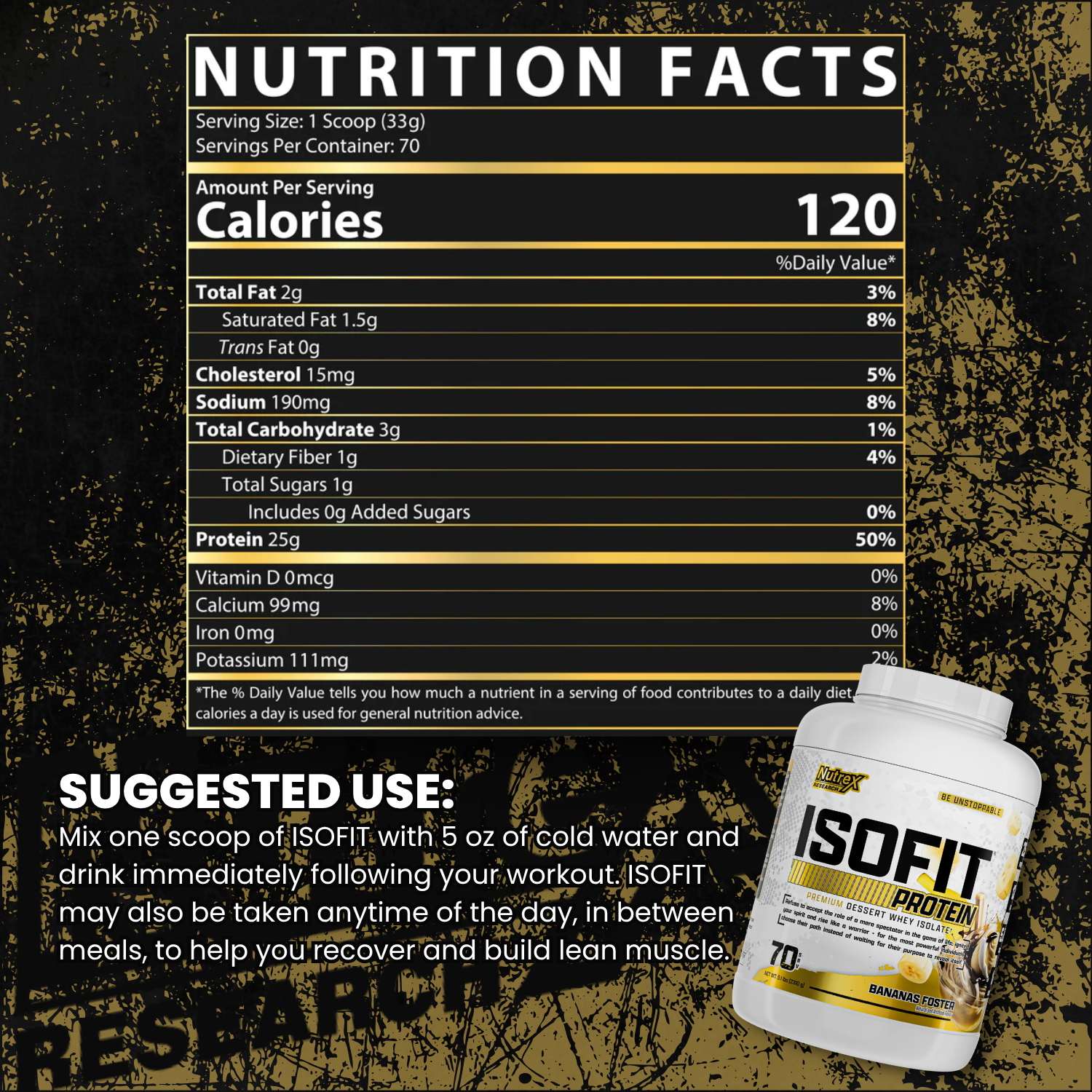Nutrex IsoFit Banana Foster – 100% Whey Protein Isolate Powder for Lean Muscle, Recovery & Strength Support 70 Servings