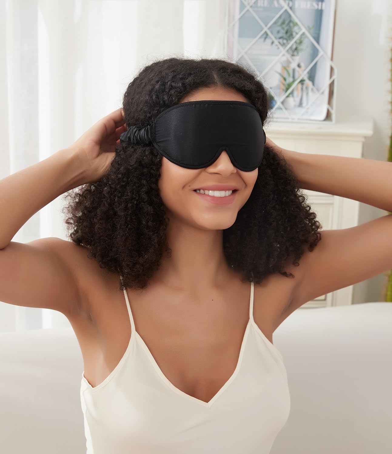 Upgraded Silk Eye Mask with Deep Contour Molded Cups for Beauty Sleep & Lashes Extensions, Zero Pressure Sleeping Eye Cover with Gift Box