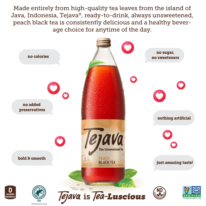Tejava Peach Black Tea Unsweetened, 1 Liter