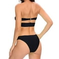 thumbnail image 3 of Honeeladyy Womens Strapless Bandeau Bikini Bathing Suit Solid Color High Cut Two Pieces Back Buckle Swimsuit Black L, 3 of 7
