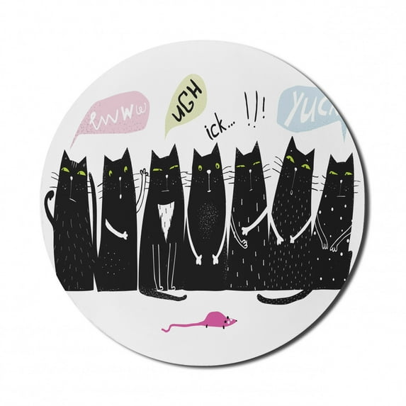Cats Mouse Pad for Computers, Kitties Looking at a Mouse and Talking Ugh Ick Yuck Funny Meow Cartoon, Round Non-Slip Thick Rubber Modern Mousepad, 8" Round, Charcoal Grey Rose Blue, by Ambesonne