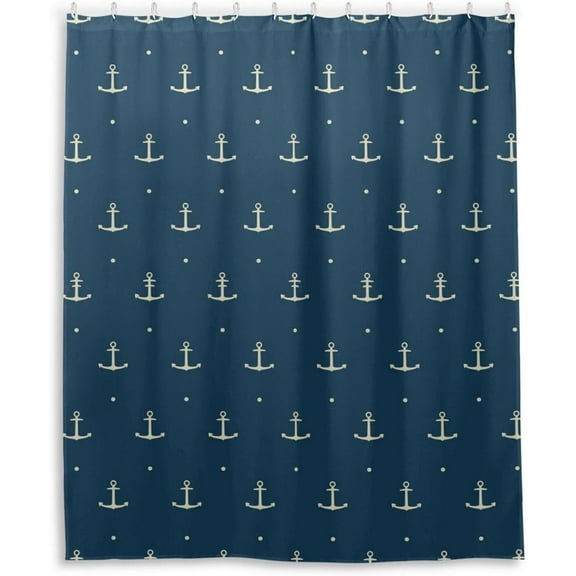 FREEAMG Blue Anchor Shower Curtain with Hooks, Waterproof Washable Fabric Shower Curtain for Bathroom Bathtub Decor, 60"x 72"