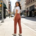 thumbnail image 6 of Women's High Waist Rust Straight Leg Jeans with Pockets, Stretch Casual Long Denim Pants, 6 of 8
