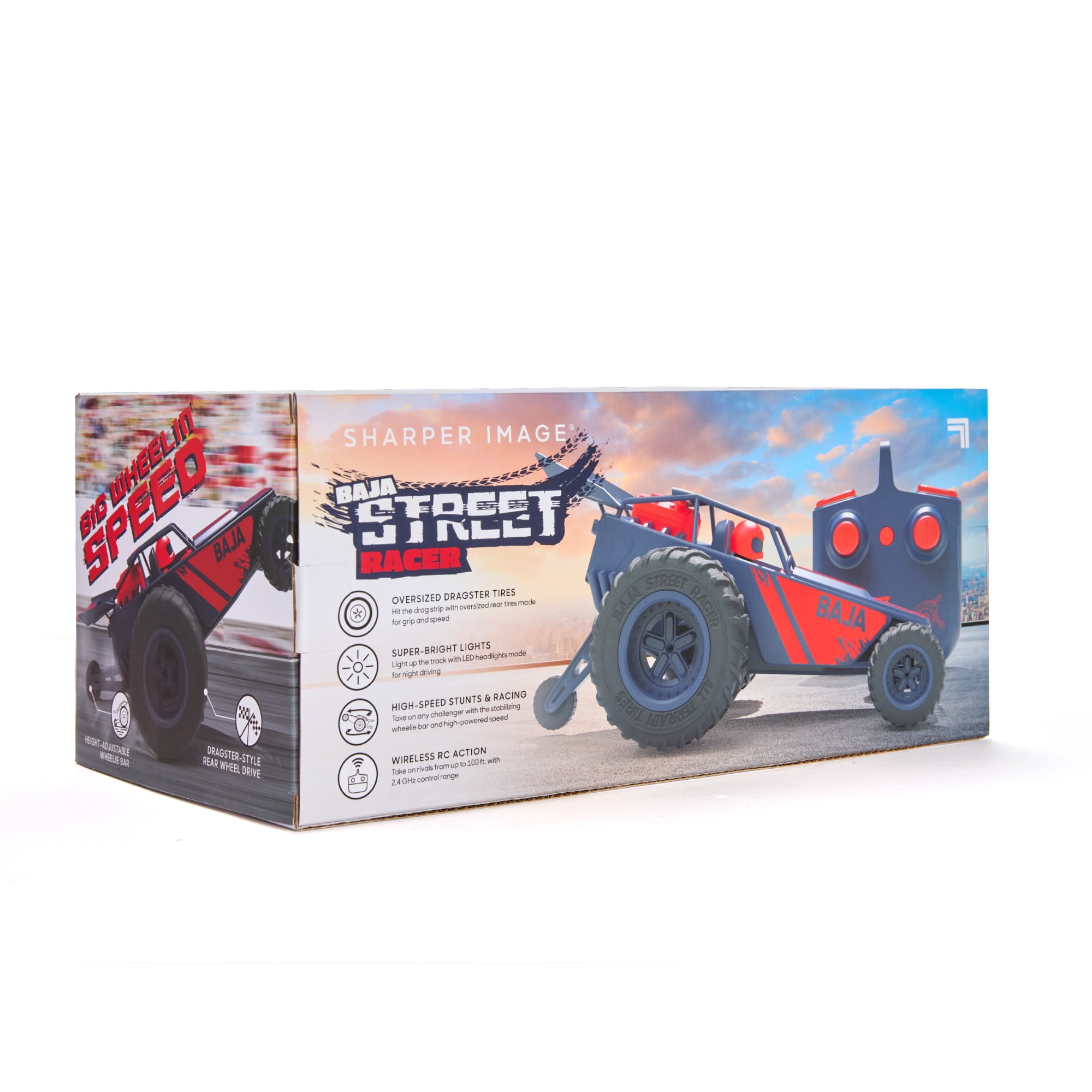 Sharper Image® Baja Street Racer RC Car, High-Speed Stunts, LED Headlights, and Oversized Dragster Tires