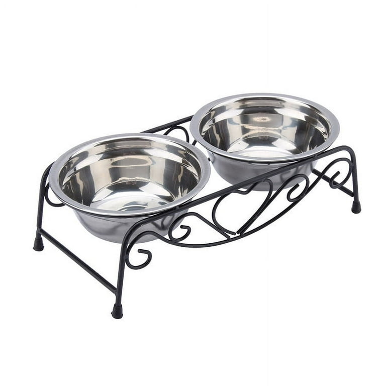 Elevated Raised Pet Dog Feeder Bowl Stainless Steel Food Water Stand+ 2pcs  Bowls