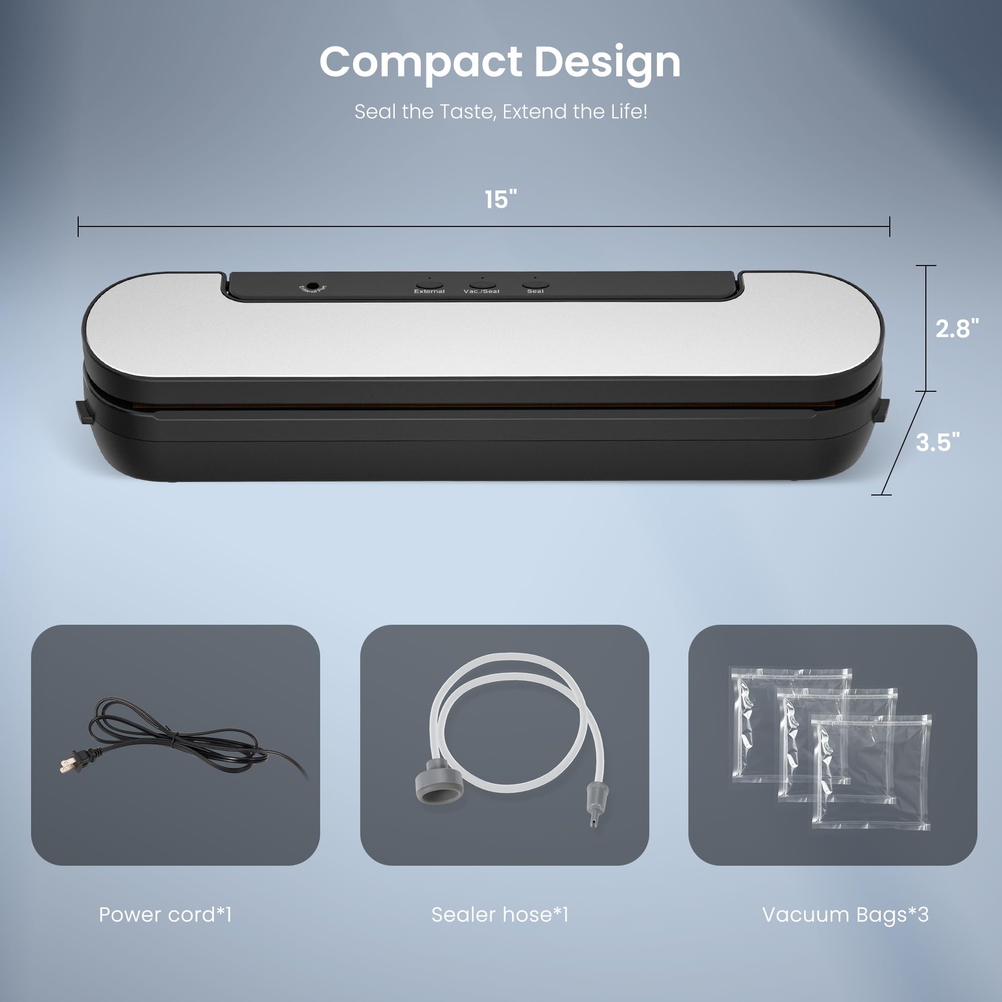 Vacuum Sealers for Food Storage , with 3-in-1 Versatility and Space-Saving Design