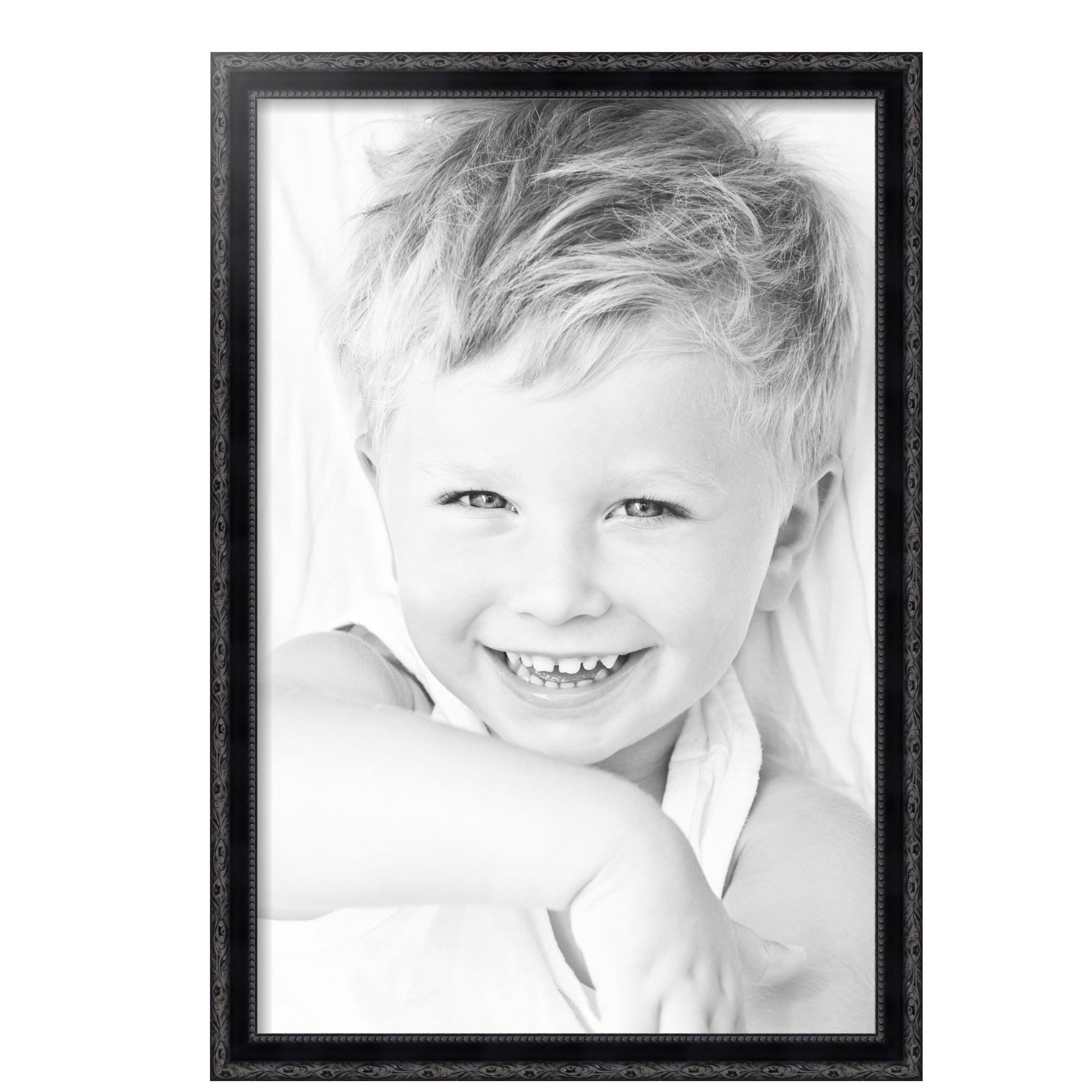 ArtToFrames 20" x 30" Black Engraved Edges Picture Frame, 20x30 inch Black Wood Poster Frame (WOM-4055)