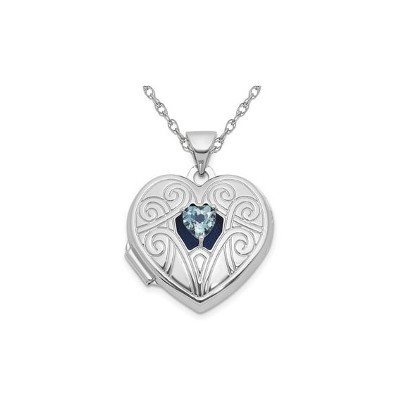 1/5 Carat (Ctw) Aquamarine Heart Locket Pendant Necklace in Sterling Silver with Chain