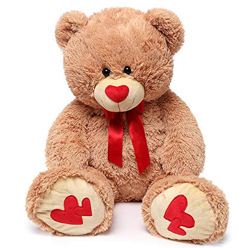 MaoGoLan Giant Teddy Bear 35"" Stuffed Animal - Red Heart Footprints Big Teddy Bear Plush for Valentines Day Gift,Anniversary,Long Distance