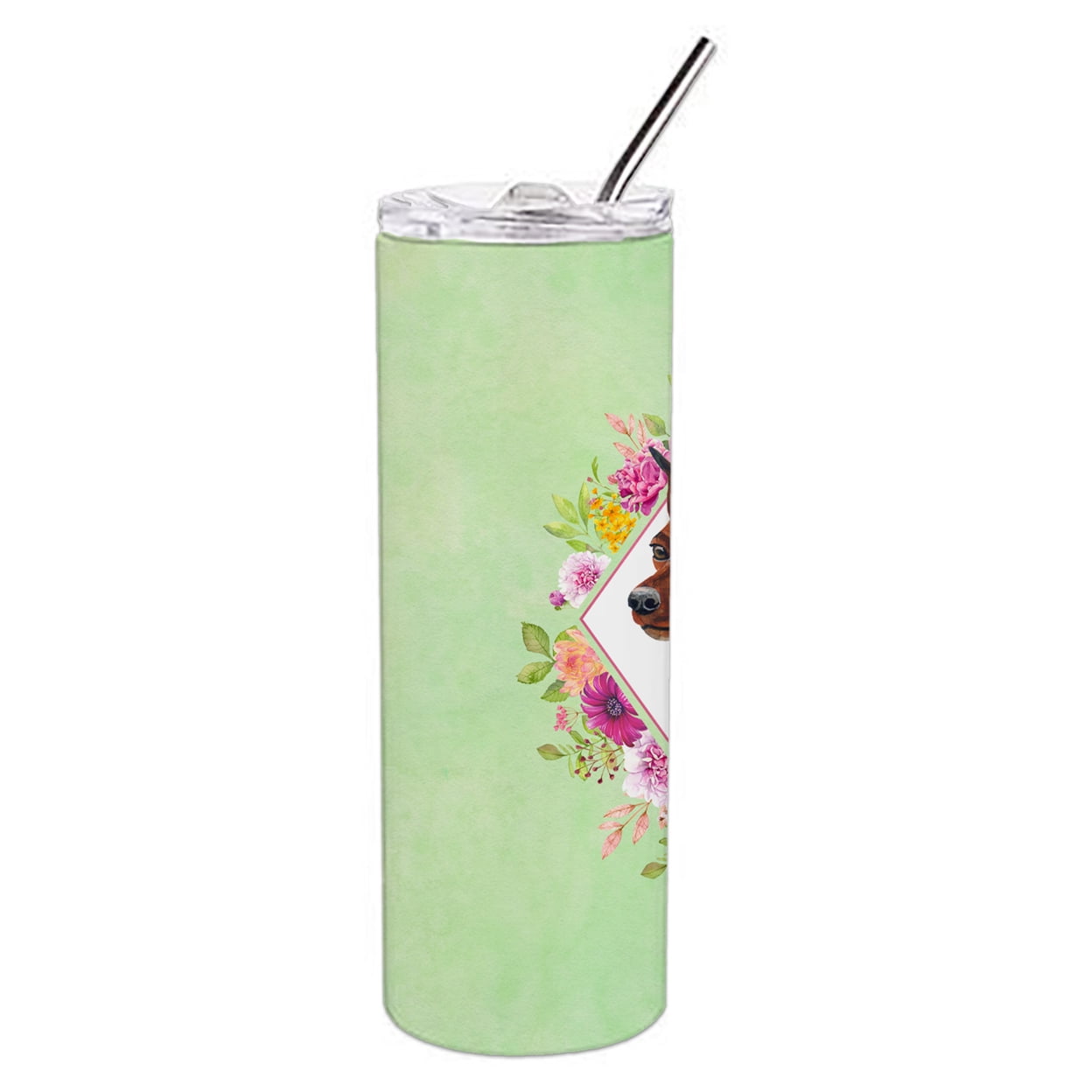 Carolines Treasures CK4321TBL20 Miniature Pinscher Green Flowers Stainless Steel 20 oz Skinny Tumbler 20 oz multicolor
