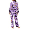 thumbnail image 3 of Renewold Halloween Bats Women Night Wear Black Cat Pajama 2 Piece Set Long Sleeve Button Down Shirt and Pants Sets Size XL Sleep Wear Spooky Loungewear Outfits with Pockets, 3 of 7