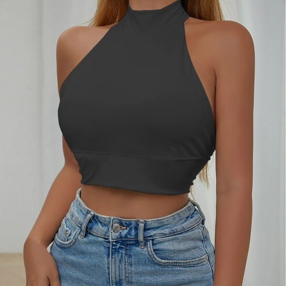 BSDJILFG Crop Tops for Women Casual Sleeveless Tank Halter Cross Bow Tie Bodycon Tube Shirt