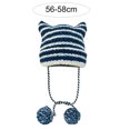 thumbnail image 5 of dianhelloya Warm hat LadyWinter Hat Knitted Striped Contrast Color Plush Ball Cat Ears Keep Warm String Soft Headwear Lady Beanie Skiing Hat Black White, 5 of 7