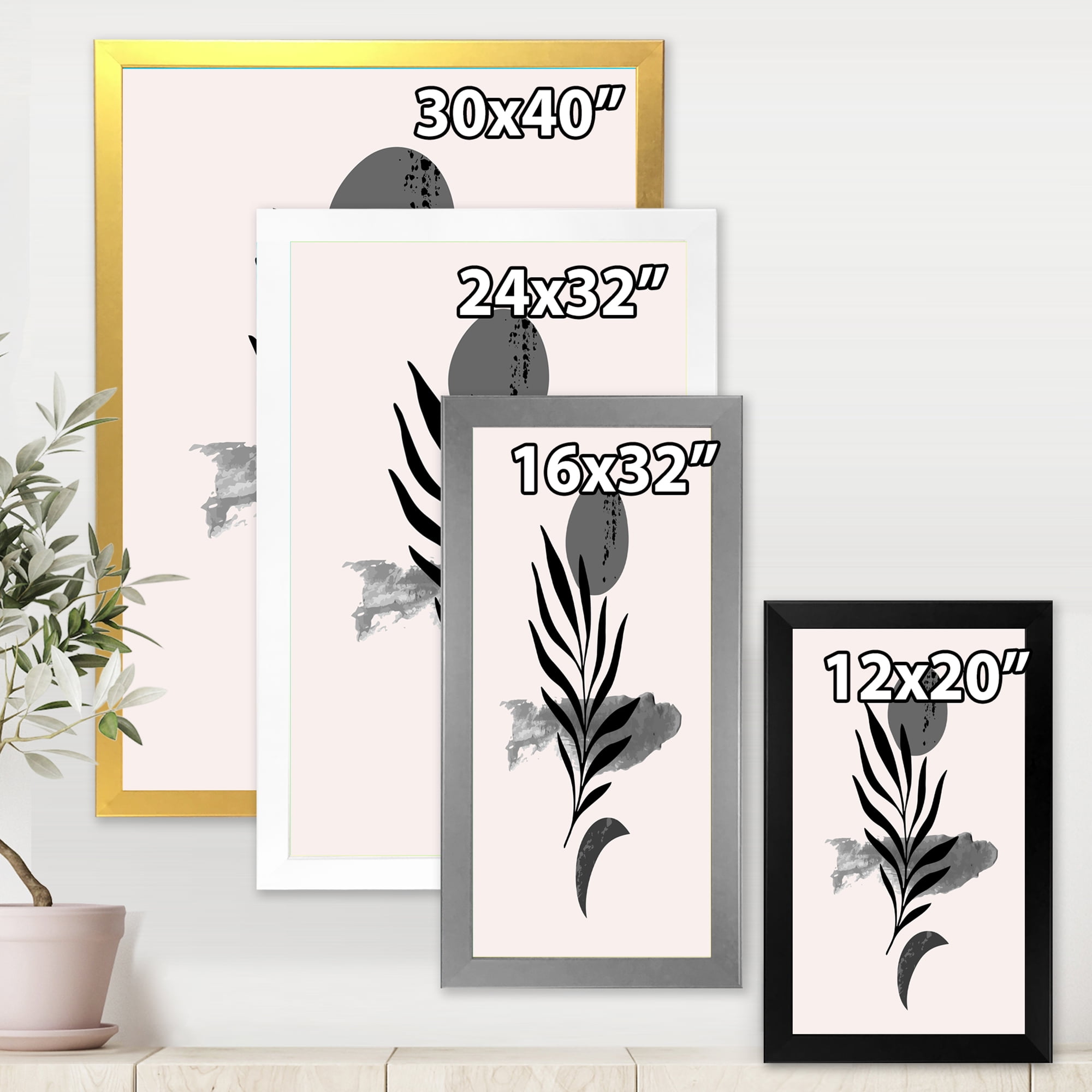 Designart 'Abstract Black Tropical Leaf II' Modern Framed Art Print