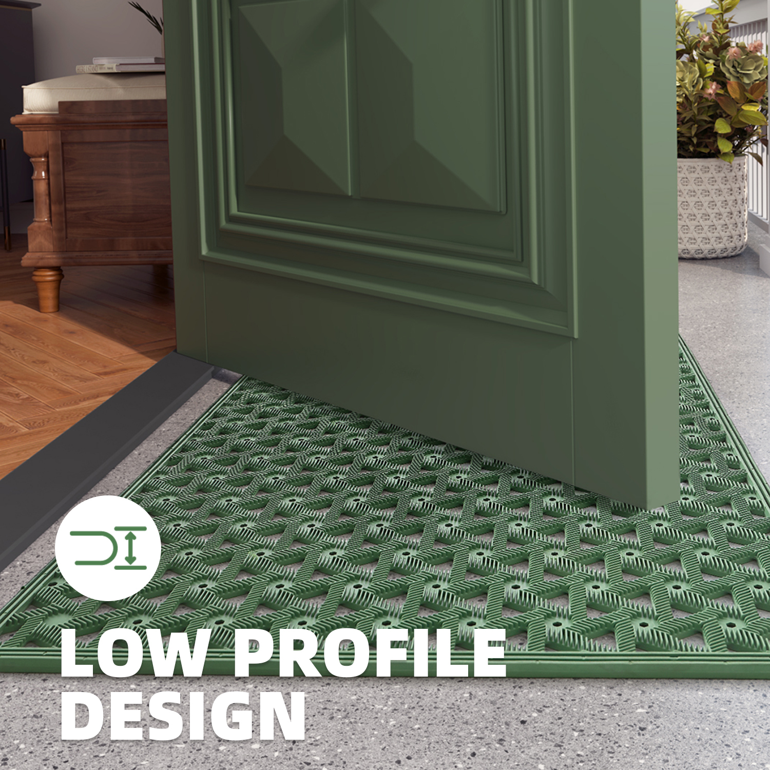 PABUBE Outdoor Doormat , Waterproof and Heavy Duty Doormat for Outside, Low Pile Dirt Trapper Rubber Outdoor Mat and Non-Slip Welcome Mat for Front Doors, 19" x 29", Green