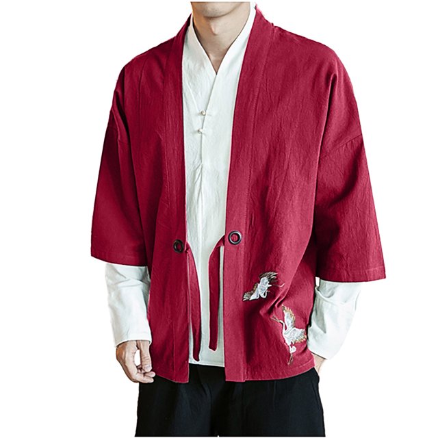 Cárdigan de algodón para hombre Bordado Casual Media manga Estampado de encaje Outwear Pompotops oipoqjl21507