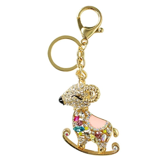 Rhinestone Rocking Ram Keychain Purse Charm Pink
