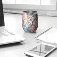 thumbnail image 3 of 12oz Stemless Wine Tumblers Multicolor Ethnic Geometric Pattern Vacuum Insulated Stainless Steel Travel Tumbler Cups Mug with Lid and Straw for Champaign,Cocktail,Beer with Cleaning Brush, 3 of 5