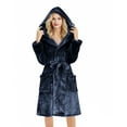 thumbnail image 7 of XUNKUSGA Mid-Length Robes for Women Casual Solid Color Hooded Fleece Robe Lightweight Soft Warm Bathrobe for Women Lightweight Cozy Nightwear for Women with Pockets S-2XL Blue, 7 of 7